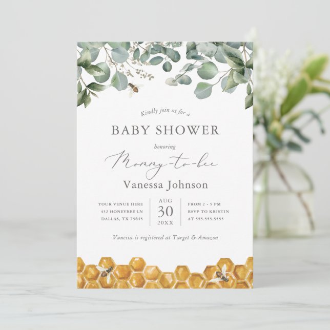 Mommy to Bee Green Baby shower Invitation (Debout devant)