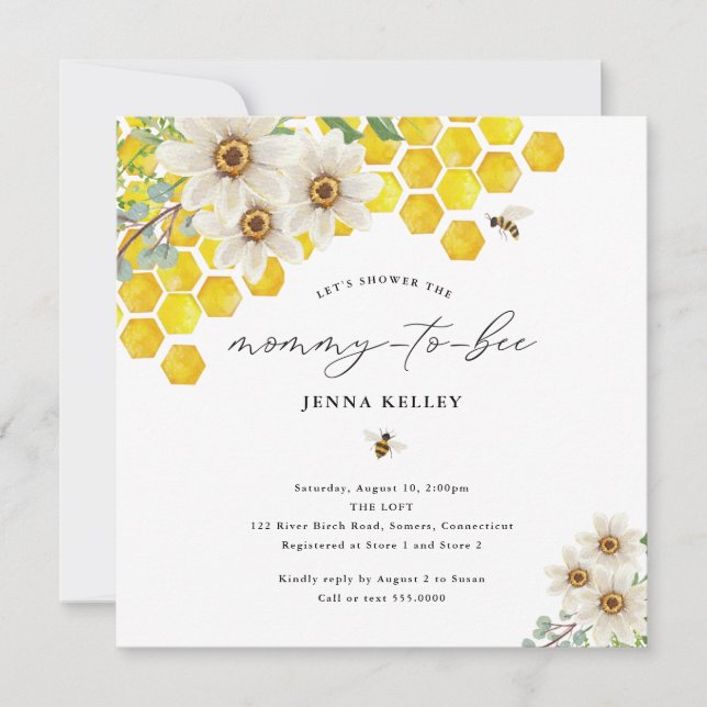 Mommy to Bee, Honey Bee & Daisies Baby Dusche (Vorderseite)