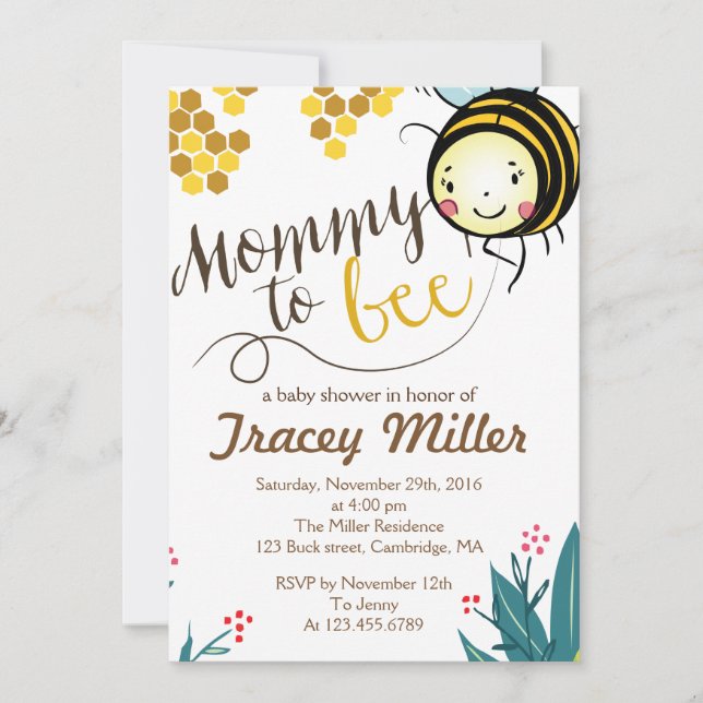 Mommy to Bee Invitation Bee Baby shower (Devant)