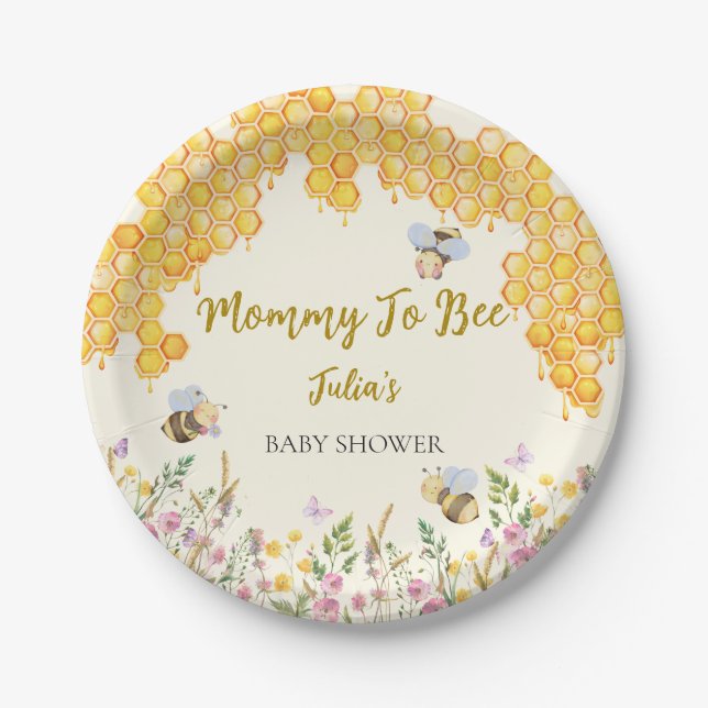 Mommy to Bee Niedliche Hummelblütendusche Pappteller (Vorderseite)