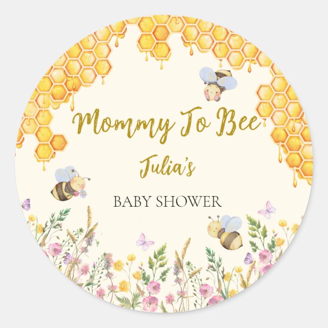 Mommy to Bee Niedliche Hummelblütendusche Runder Aufkleber (Vorderseite)