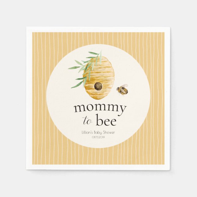 Mommy To Bee Striped Yellow Honey Bee Baby Shower  Serviette (Vorderseite)