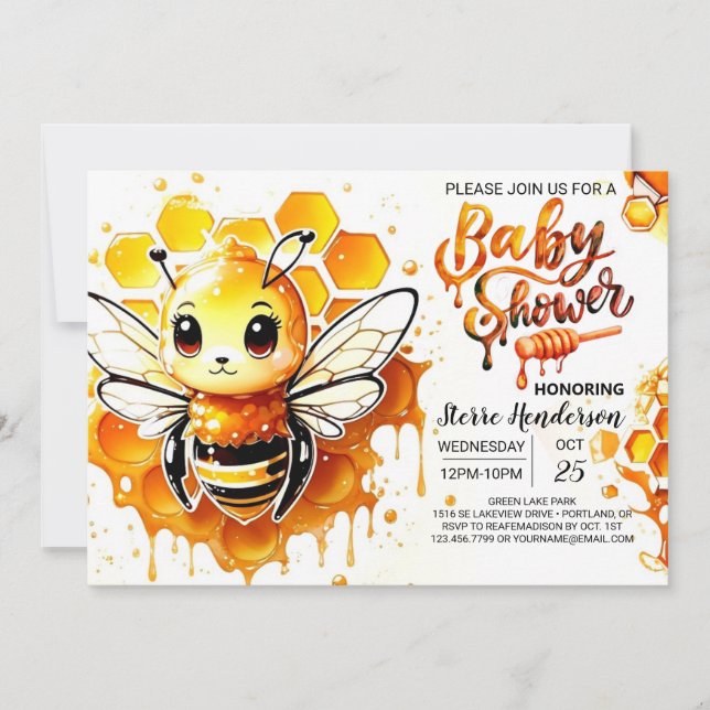 Mommy to Bee Watercolor Babydusche Einladung (Vorderseite)