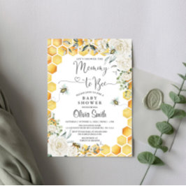 Mommy to Bee White Floral Baby shower Invitation