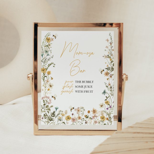 Mommy to Bee Wildblume Baby Dusche Mama Osa Bar Poster (Mom to Bee Gender Neutral Baby Shower Mom Osa Bar Sign)