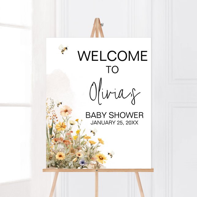 Mommy to Bee Wildblume Baby Dusche Willkommen Poster (Wildflower Mommy to Bee Baby Shower Welcome Sign)