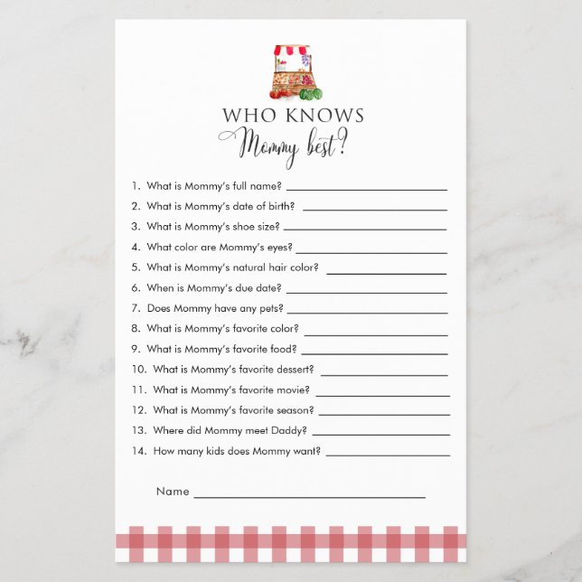 Mommy Trivia Game Locally Grown Baby Shower Market Flyer (Vorne)