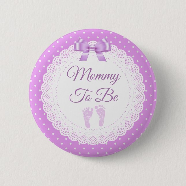 Mommy zu Girls Lila Baby-Dusche Button (Vorderseite)