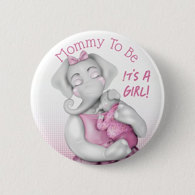 Mommy zu Mädchenelephant | Babydusche Button (Vorderseite)