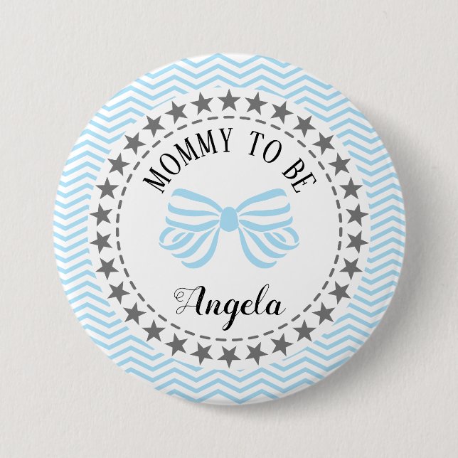 Mommy zu New Mother Baby Shower Blue Bow Button (Vorderseite)