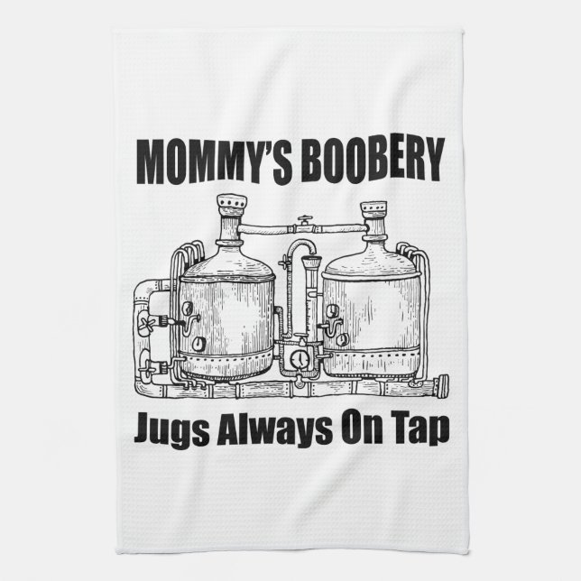 Mommy's Boobery Jugs immer Gestochen Geschirrtuch (Vertikal)