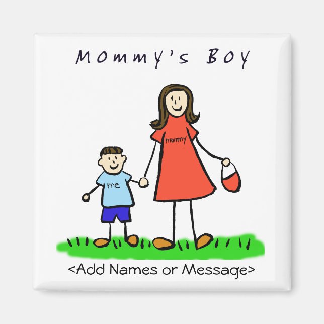 Mommy's Boy - Mother & Son Brünett Family Magnet (Vorne)