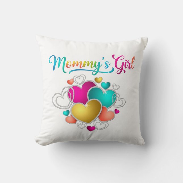 Mommy's Girl mit lebendigen Herzen Kissen (Vorderseite)