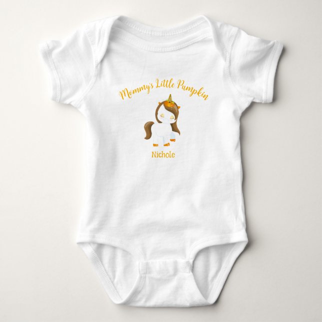 Mommy's Little Pumpkin Unicorn Baby Strampler (Vorderseite)