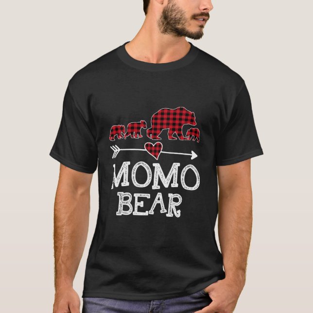 Momo Bear Christmas Pajama Red Kariert Buffalo Fam T-Shirt (Vorderseite)