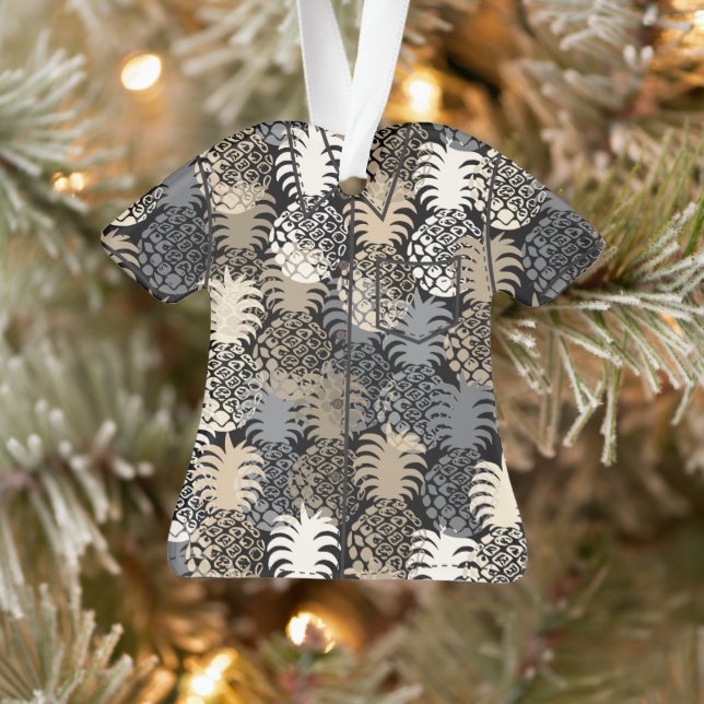 Momona Hawaiian Tropical Pineaple Aloha Shirt-Blk Ornament (Baum)
