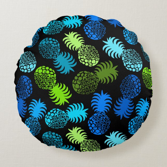 Momona Hawaiian Tropical Pineapse reversible Rundes Kissen (Vorderseite)