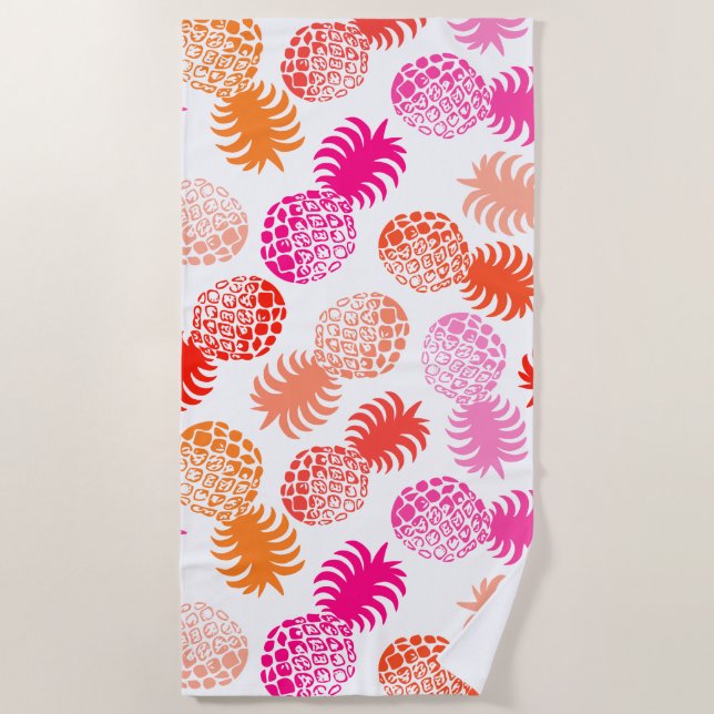 Momona Hawaiian Tropical Pineapse - Rosa - Weiß Strandtuch (Vorderseite)