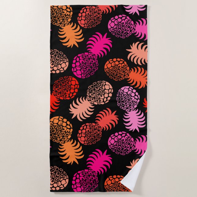 Momona Hawaiian Tropical Pineapse - warm - schwarz Strandtuch (Vorderseite)