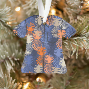 Momona Hawaiian Tropischer Ananas AlohaShirt-blau Ornament