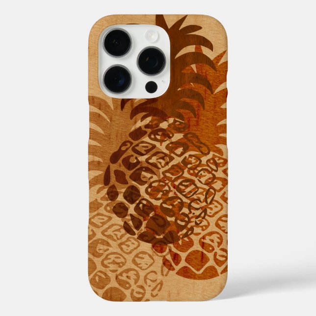 Momona Pineaple Hawaiian Tropical Imitats Holz iPhone 16 Pro Hülle (Rückseite)