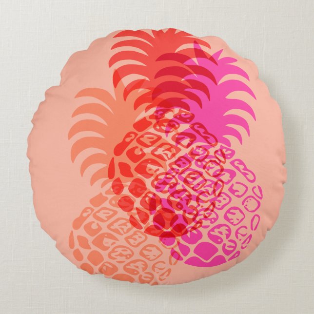 Momona Pineappel Hawaiian Tropical Reversible Rundes Kissen (Vorderseite)