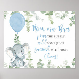 Momosa Bar Elefantenballons Babyduschzeichen Poster