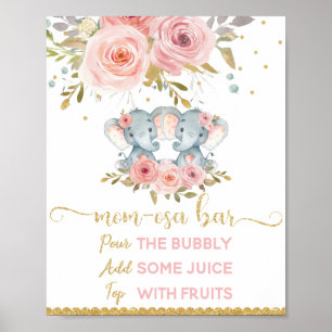 Momosa Bar Mimosa Bar Twins Elephant Baby Dusche Poster