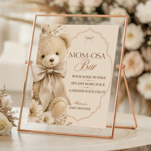 Momosa-Bar-Schild Beige Neutraler Teddybär Poster