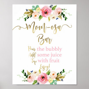 Momosa rosa und goldfarbenes Blumenzeichen Poster