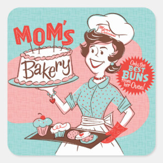Moms Bäckerei Retro-Aufkleber — Quadratisch Quadratischer Aufkleber