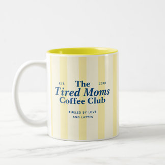 Moms Club Typography Yellow Stripes Zweifarbige Tasse