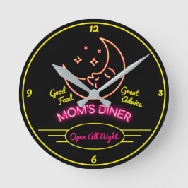 Mom's Diner Open All Night Retro 50's Neon Effect Runde Wanduhr