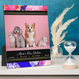 Mom's Pets Name Photo Template Pink Abstract Fotoplatte