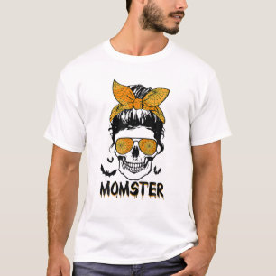 Momster Funny Halloween Messy Bun Skull treiben T-Shirt