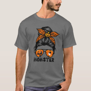 Momster Halloween Women Messy Bun Skull Mama T-Shirt