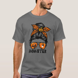 Momster Halloween Women Messy Bun Skull Mama T-Shirt