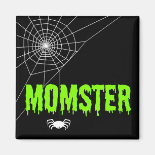 Momster Lime Green Dripping Schriftart Spider Web Magnet