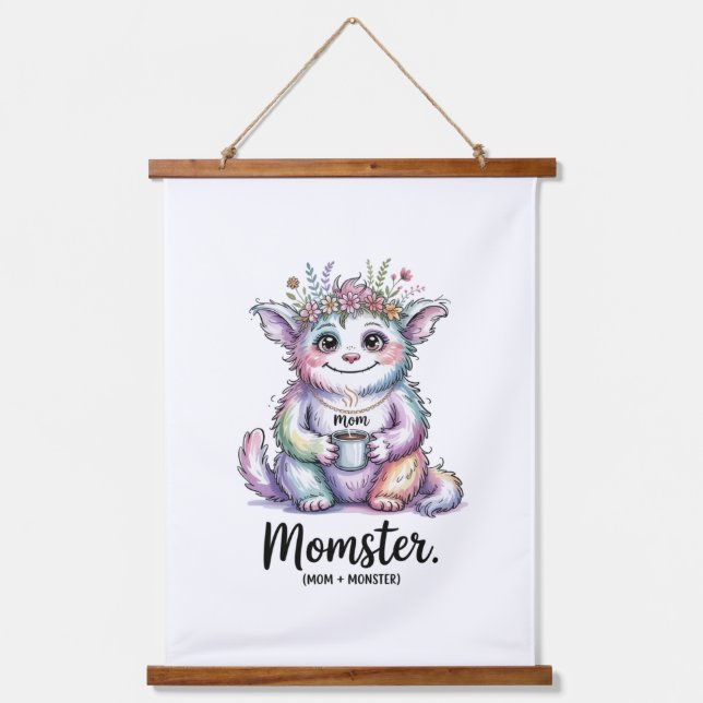 Momster. (Mom + Monster) Wandteppich Mit Holzrahmen (Vorderseite)