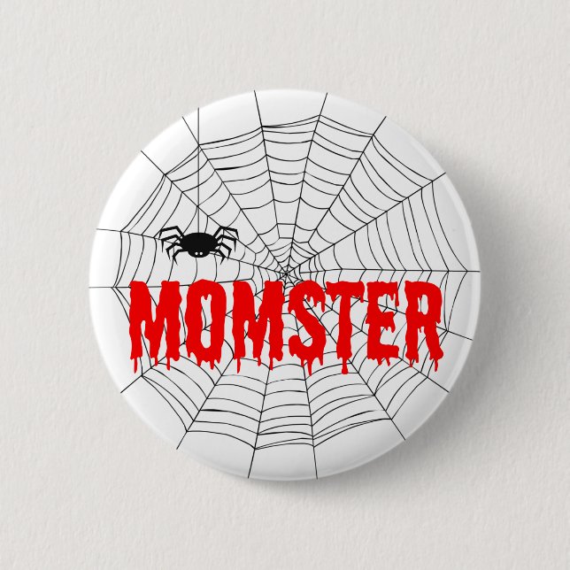 Momster Red Dripping Schriftart Spider Web Button (Vorderseite)