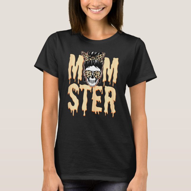 Momster Skull Mama Monster Orange Leopard Ha T-Shirt (Vorderseite)