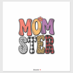 Momster Vintage Mama Leopard Plaid Typografie Desi Aufkleber