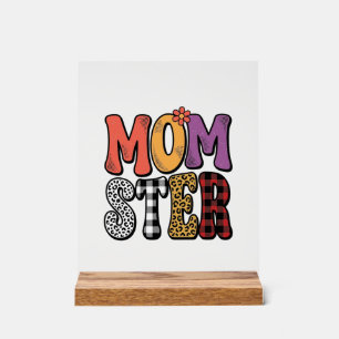 Momster Vintage Mom Leopard Karo Typografie Design Acrylschild
