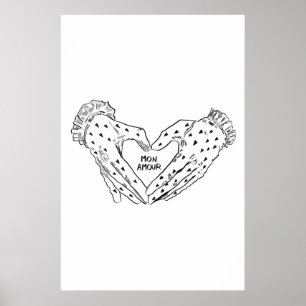 Mon Amour Gloves Herzdrucken Elegante Französische Poster