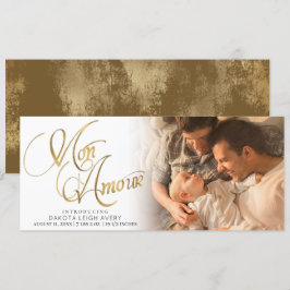 Mon Amour | Gold Grunge Foil New Baby Birth Foto Ankündigung