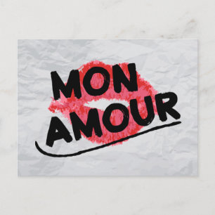 Mon Amour Roter Lippenstift Kuss Liebesbrief Mein Postkarte