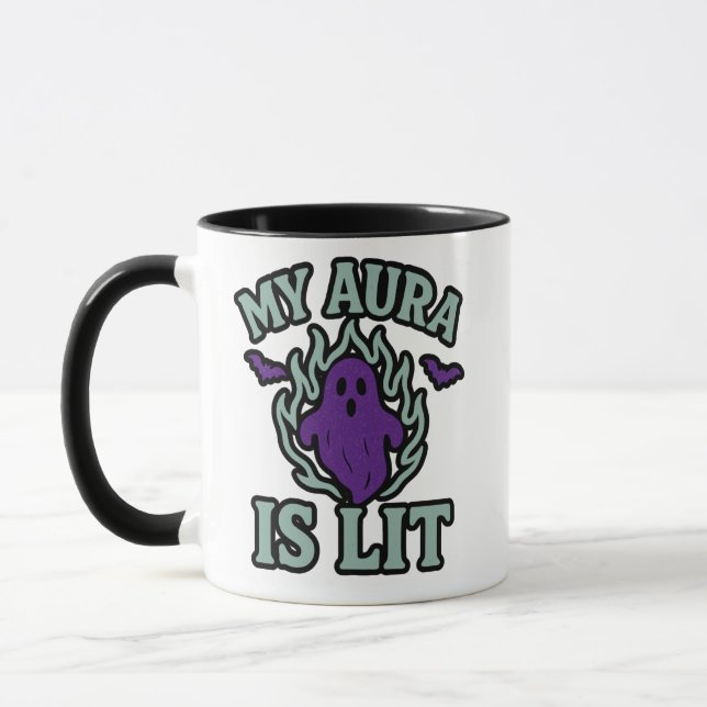 MON AURA EST ÉCLAIRÉE - Drôle Halloween Ghost Mug (Gauche)