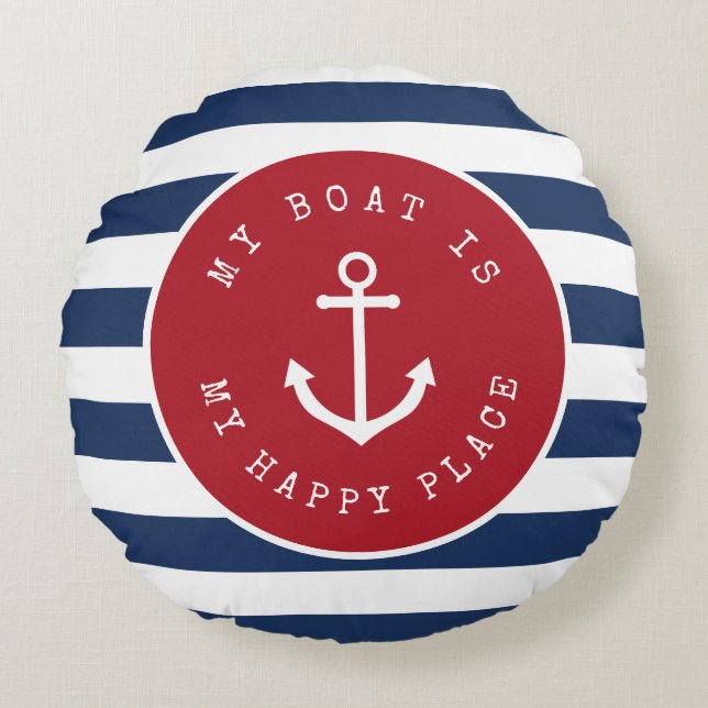 Mon bateau est mon endroit heureux coussin rond na (Devant)