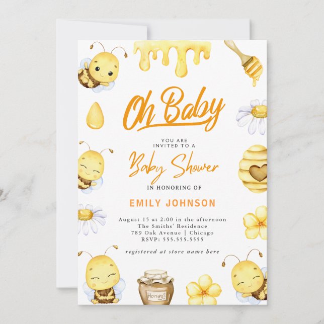 Mon bébé ! Invitation Baby shower d'abeilles (Devant)
