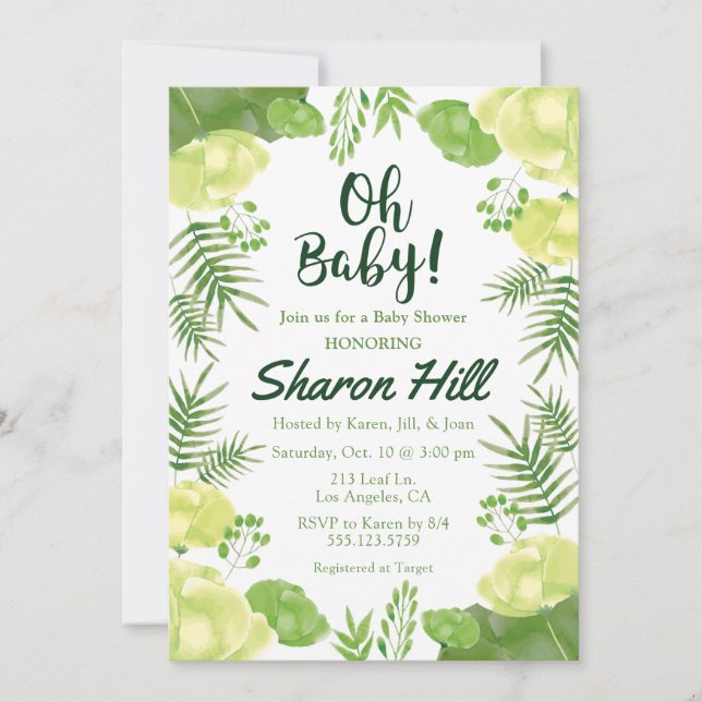 Mon bébé ! Invitation de Baby shower vert floral t (Devant)